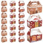 BELLE VOUS 24 Pack Christmas Treat Boxes - 15 x 9 x 9cm - Xmas House Cardboard Box with Handle in 3 Designs, 8 Pcs Each - Self Assemble Favour Box for Cookies, Candies, Truffles and Fudges