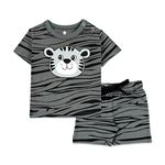 ARIEL Baby Boys & Baby Girls Cotton Printed Round Neck Half Sleeve T-Shirt & Short Latest Summer Clothing Sets (AR-BHALFSS-1218-GRYKATAOP_Grey_12-18 Month)