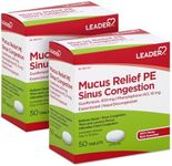 Leader Mucus Relief PE Sinus Congestion, Expectorant; Nasal Decongestant, Thins and Loosens Mucus, Immediate-Release, Alleviates Chest Congestion, 50 Tablets (Pack of 2)