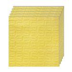 Hexon 3D Foam Wallpaper Wall Panels Brick Self-Adhesive Waterproof PE Foam, Peel and Stick 3D Brick 70cmX70cm-Yellow Pack of 3