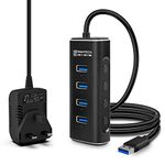 Powered USB 3.1 Hub RSHTECH Aluminum 4-port USB 3.1/3.2 Gen2 Hub 10Gbps USB Splitter with 3.2ft/100cm Long Cable, 5V/2A Power Adapter and Individual On/Off Switches (Black, RSH-A104)