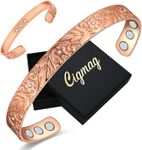 Cigmag 9X Lymphatic Drainage Copper Magnetic Bracelet for Women 99% Solid Pure Copper Ultra Strength Magnet Adjustable Brazaletes Cuff Bangle with Gift Box (Rose Gold Crystal Plum Pattern)