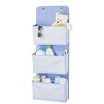 mDesign Wardrobe Organiser — Over Door Storage with 3 Hanging Storage Pockets — Multi-Purpose Rack for the Nursery or Bedroom Door — Blue and White