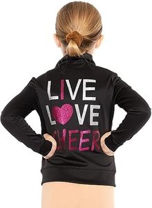 STRETCH IS COMFORT Girl's Warm Up Live Love Cheer Black Jacket Large