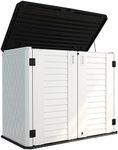 HOMSPARK Storage Shed Weather Resistance, Multi-Purpose Outdoor Storage Cabinet for Backyards and Patios, Horizontal Storage Shed for Lawnmower, Patio Accessories (White 1, Large - 26 cu.ft)