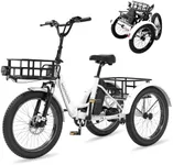 NAIZEA Electric Trike, 20'' Fat Tire Electric Tricycle for Adults, 48V 500W Folding Electric Bike, 3 Wheels Electric Bikes for Adults, Electric Tricycle, Motorized Ebike, Battery Ebike