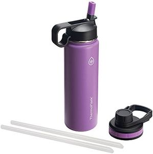 ThermoFlask 24 oz Double Wall Vacuum Insulated Stainless Steel Water Bottle with Spout and Straw Lids, Plum