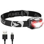 Foxelli USB Rechargeable Headlamp Flashlight - Up to 30 Hours of Constant Light on a Single Charge, Super Bright White Led + Red Light, Compact, Easy to Use, Best Headlight for Camping, Running, Kids