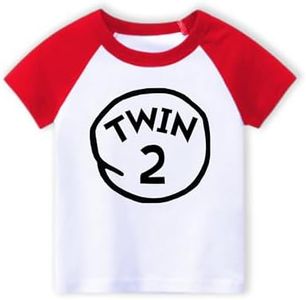 Luke and Lulu Twin 1 and Twin 2 Matching Shirts for Twins – Baby Boy Raglan Tee Set | Red & White Short Sleeve 100% Cotton Top | Sizes 9M–3T