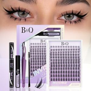 B&Q Fairy Lash Clusters Kit Natural Lashes Clusters Wispy Invisible Band Manga Lashes Individual Lashes Bond and Seal Eyelash Extension Kit Easy Removal (Fairy Kit-8-18MIX)
