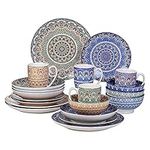 vancasso Mandala Patterned Porcelain Dinner Set 20 Pcs Bohemian Dinnerware with 10.5 inch Dinner Plate, 8 inch Dessert Plate, 6 inch Bowl 8.3 inch Soup Bowl 13 oz Mug, Multi-Color, Service for 4