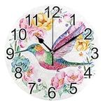 Mnsruu Hummingbird Spring Flower Wall Clock Non Ticking Silent Kitchen Clock Battery Operated Clocks Round Decorative for Living Room Bedroom Bathroom Home Office