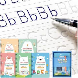 QMUBOT Magic Practice Copybook for Kids, Handwriting Practice Workbook, Reusable Writing Practice Book for Preschool Kids Age 3-8, ​Calligraphy 7.9in×5.5in (5 Books with Pens)