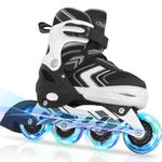 Nattork Roller Skates for Boys with Full Light up Wheels, Adjustable Beginner Inline Skates for Little Kids, Black, Size 10J 11J 12J