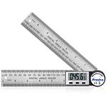 Digital Angle Finder Ruler, Preciva 400mm Digital Protractor Stainless Steel Angle Ruler with Large LCD Display and Zeroing/Locking/Reverse Functions (CR2032 Battery Included) (White)