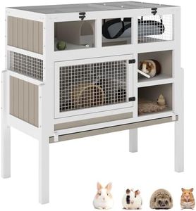 Ketive Guinea Pig Cages Indoor, 3-Story Wooden Small Animal Cage with Stand, Rabbit Hutch with Ramps, Removable Hammock & Hideout, Leak-Proof Pull-Out Tray Habitat for Hamsters, Guinea Pigs, Rabbits