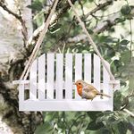 Garden mile® White Shabby Chic Garden Bench Swing Seat Bird Feeder Garden Decoration Bird Table Seed Nut Suet Garden Station Wooden Garden Ornaments Rustic Hanging