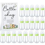 Roowest Bottle Chug Baby Shower Game Favors Including Forest Animals Theme Bottle Chug Game Wooden Sign and 18 Pcs Baby Bottles for Baby Shower Game Gender Reveal Party Supplies