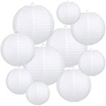 GWHOLE 6'' 8'' 10'' 12'' Paper Lanterns Round Hanging Lamp Shade Lanterns - White (10 PCS)