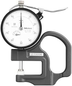 Mitutoyo 7300A Dial Thickness Gage, 0-0.5" Range, 0.001" Graduation, ±0.001" Accuracy, Low-Force 1.4 N Measuring Pressure, Ceramic Anvil and Contact Point, Scratch-Resistant Glare-Free Crystal