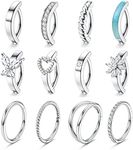 FIOROYAL 12Pcs Belly Button Ring Surgical Steel 14G Clicker Belly Rings Set CZ Opal Heart Butterfly Hoop Belly Button Piercing Reverse Navel Rings Silver Summer Body Piercing Jewelry