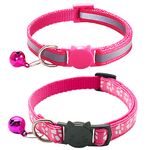 Qinao 2Pack Cat Collars Quick Release Reflective Kitten Collar with Bell & Safety Release (Dark Pink)