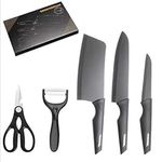 NIRDAMBHAY Stainless Steel 5 Pieces Professional Kitchen Knife Set Meat Knife Chef Knife with Non-Slip Handle Sharp Manual Sharpening for Home Kitchen High Carbon Stainless Steel Knife Black Set