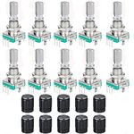 RUNCCI-YUN 10Pcs EC11 rotary encoder,360 Degree Rotary Encoder Code Switch Push Button EC11 Digital Potentiometer with Switch 5 Pin and Knob Cap for Arduino Electronics Projects