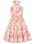 GRACE KARIN Girls Floral Dress Halter Neck Sleeveless Flowy A-line Midi Dress for Girls Pink 6Y