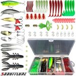 SBBUFFLURE 84Pcs Fishing Topwater Lures Fishing Lures Kit for Freshwater Soft Plastic Lures Fishing Accessories Tackle Boxes Fishing Spoons Swimbaits Minnow Popper Crankbait VIB