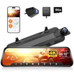 WOLFBOX G930 4K 10" Rear View Mirror Camera with 5.8GHz WiFi, Dash Cam Front and Rear with WDR, Touch Screen Rear View Mirror Backup Camera, Parking Monitor, Reverse Assist, Includes 64GB Card & GPS