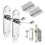 XFORT Chrome Elegance Range Polished Chrome Richmond Lever Lock Pack, Complete Set with Lock Door Handles, 65mm Sashlock and 75mm Ball Bearing Hinges, for Internal Wooden Doors