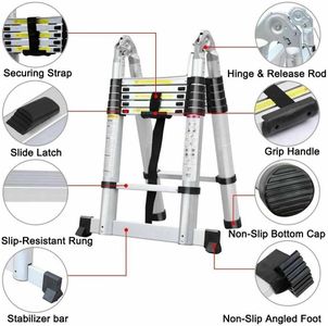 12.5FT Telescoping Aluminum Ladder – Lightweight Extendable Step Ladder