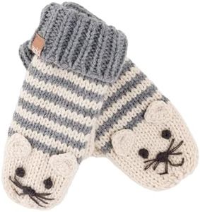 Kids Kitty Cat Stripe Knit Mittens - Grey (Infant/Toddler 1-3 Y)