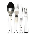 German cutlery set 4 pieces Eating utensils military style spoon fork knife kit flatware multi-tool Camping bottle can opener stainless steel NEW