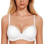 WingsLove Women's Push Up Bra Plunge Underwire Padded Comfortable T-Shirt Add 1 Cup Bras Support Lift Up Bra (White,32DD)