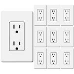 BESTTEN 10 Pack 15 Amp Decorator Wall Receptacle Outlet, 15A Standard Electrical Outlet with Decorative Screwless Wallplate, 15A/125V/1875W, for Residential and Commercial Use, cUL Listed, White