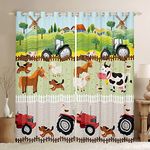 Loussiesd Kids Cartoon Farm Animals Window Curtains for Bedroom Living Room Toddler Cute Tractors Curtain Child Farmhouse Country Window Drapes Colorful Nature Window Treatments,W52*L63