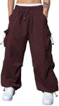 JMIERR Parachute Pants for Men Fasion Loose Fit Wide Leg Rap Pants with Drawstring High Waist Retro 80s,US 38(XL),Burgundy