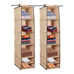 ShubhKraft Non Woven 6 Shelf/Compartment Closet Cloth Hanging Organizer/Clothes Storage Wardrobe Organiser for Almirah (Pack of 2, Beige)