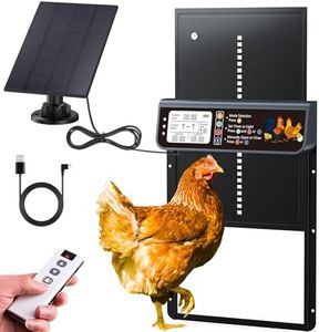 NyPots Automatic Chicken Coop Door Solar Powered, LCD Display Automatic Chicken Door with Timer & Light Sensor, Solar Chicken Coop Door with Remote Control & Anti-pinch Function, Al-alloy Chicken Door