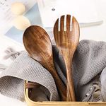 Wood & Nail Wooden Spoon for Home & Restaurant Wood Serving Spoons Set Salad Mixing Dinner Fork and Spoon Long Handle Salad Tongs Kitchen Cooking Utensil Cutlery Set of 2 with Sheesham Wood