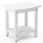 LUE BONA HDPS Shower Bench Seat, Shower Stool for Inside Shower Waterproof, Bath Spa Shower Foot Stool for Shaving Legs with Storage Shelf, Weather Resistant/Non-Slip/Indoor or Outdoor Use, White