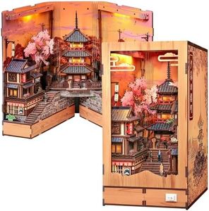 CUTEBEE Book Nook Kit – DIY Miniature House Diorama Kit for Adults, Japanese Kyoto Street Booknook Twilight Sakura Path, 3D Wooden Puzzle Bookshelf Insert, Fold-Out Dollhouse Decor Gift