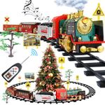 FRUSE Remote Control Train Set,Electric R/C Train Toy for Kids w/Smokes,Lights & Sound,Railway Kits w/Steam Locomotive Engine,Cargo Cars & Tracks,Present for 3 + Year Old Kids