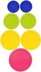 Pyrex (1) 7402-PC 6/7 Cup Fuchsia, (2) 7201-PC 4 Cup Meyer Yellow, (2) 7200-PC 2 Cup Green Edamame, & (2) 7202-PC 1 Cup Cadet Blue Plastic Food Storage Lids, Made in USA