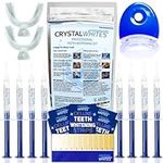 Teeth Whitening Kit & Whitening Strips + LED Light Activator | 50 Whitening Sessions | 8X3ml Gels | Crystal Strips | UK Approved Formula | Safe On Teeth & Gums | Home Stain Remover Dental Kit