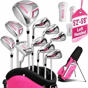 Golf Clubs for Women Left Handed Complete 14-Piece Set with Driver Fairway Hybrid Irons Putter Stand Bag & 3 Headcovers - Beginner Womens Golf Set Pink