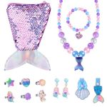 HiUnicorn Purple Mermaid Purse Jewelry Gift Set for Girls, Mermaid Princess Dress Up Toys with Cross Body Coin Purse Bracelet Necklace Ring Clip-on Earrings Hair Clip for Little Girl