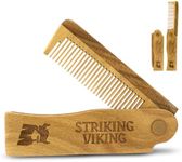 Striking Viking Folding Wooden Comb for Men - Sandalwood Switchblade Beard Comb for Grooming and Styling - Use Dry or With Oils & Balms